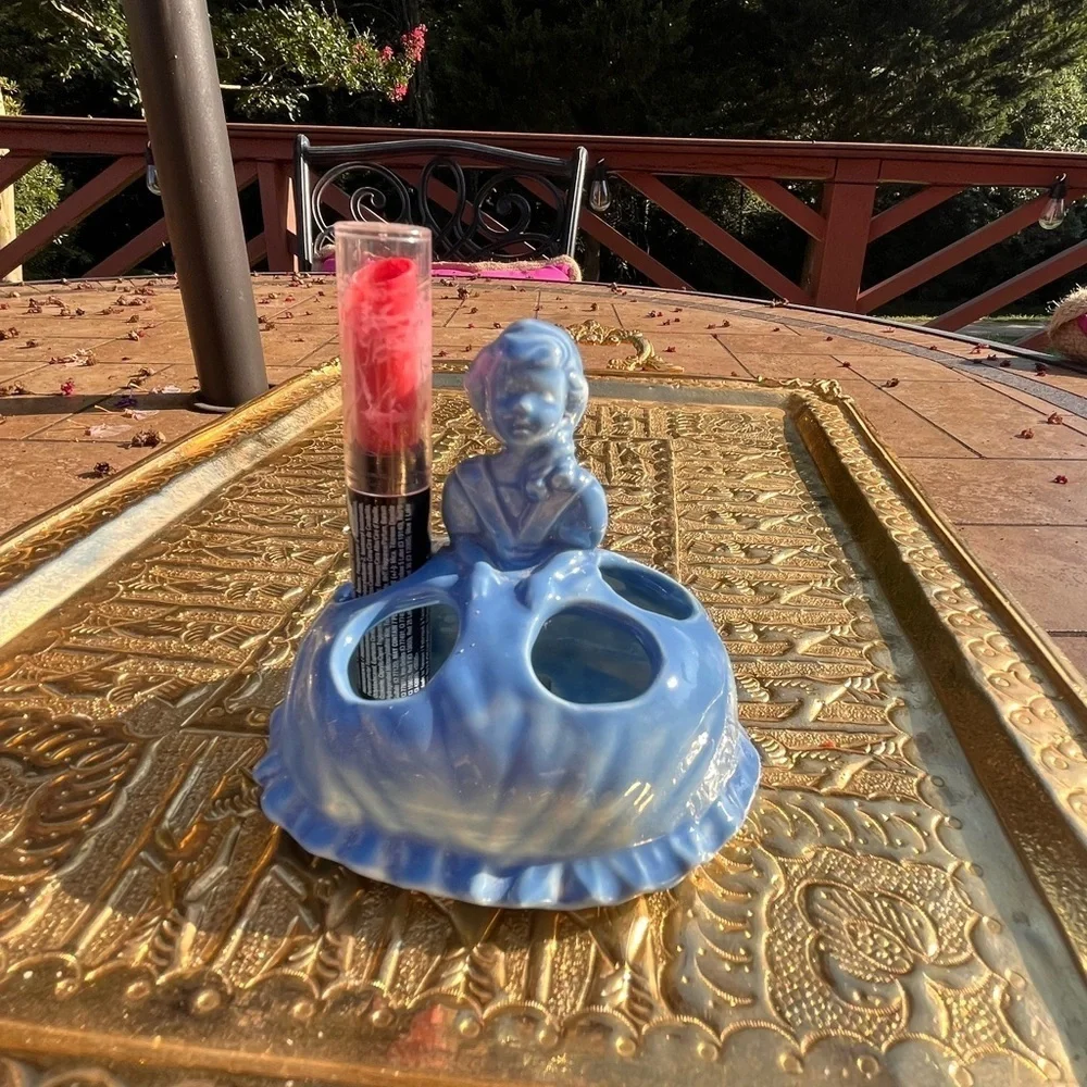 Vintage ceramic Victorian lady lipstick holder